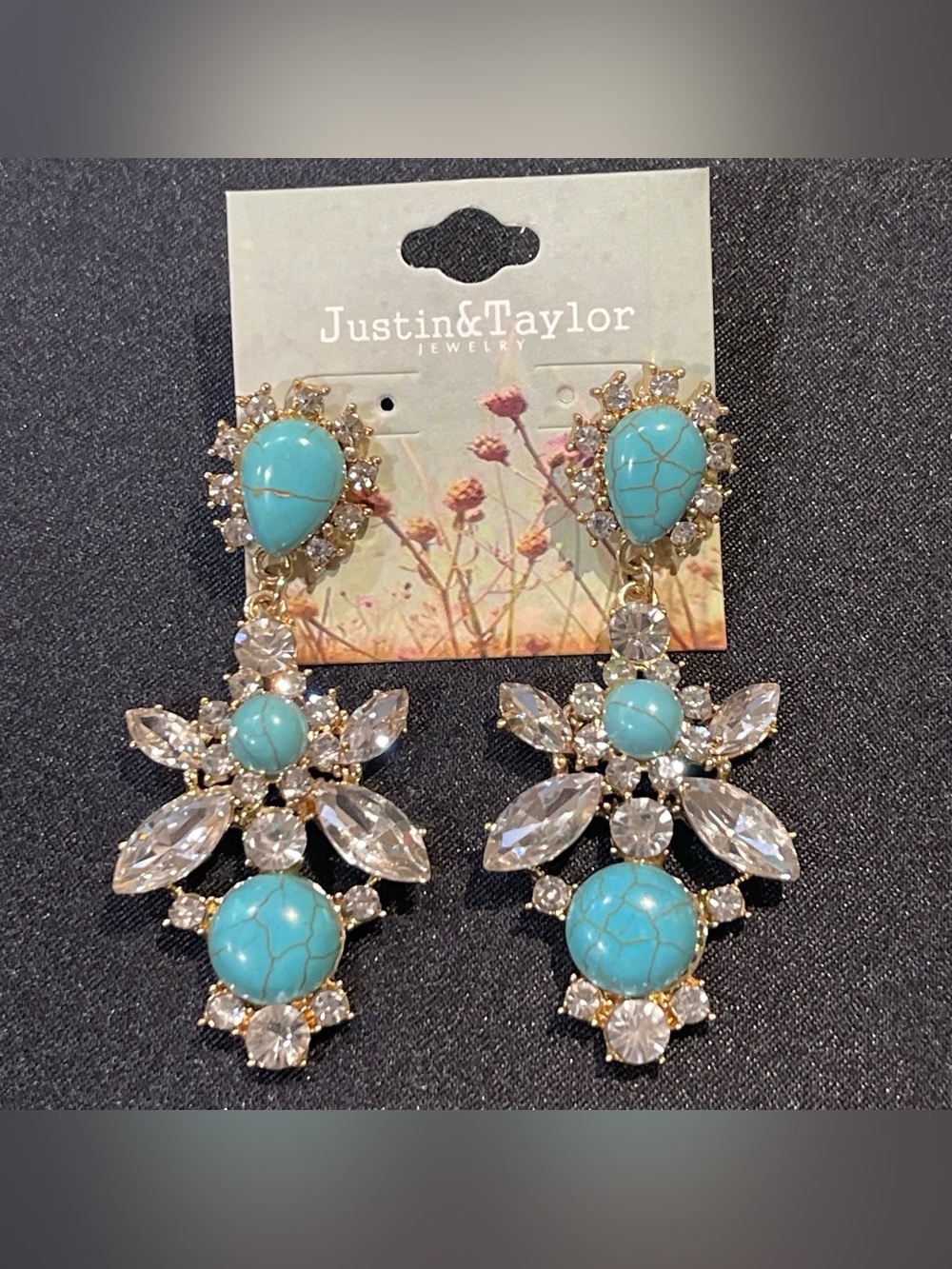 Turquoise & Clear Crystal Drop Earrings by Justin & Taylor